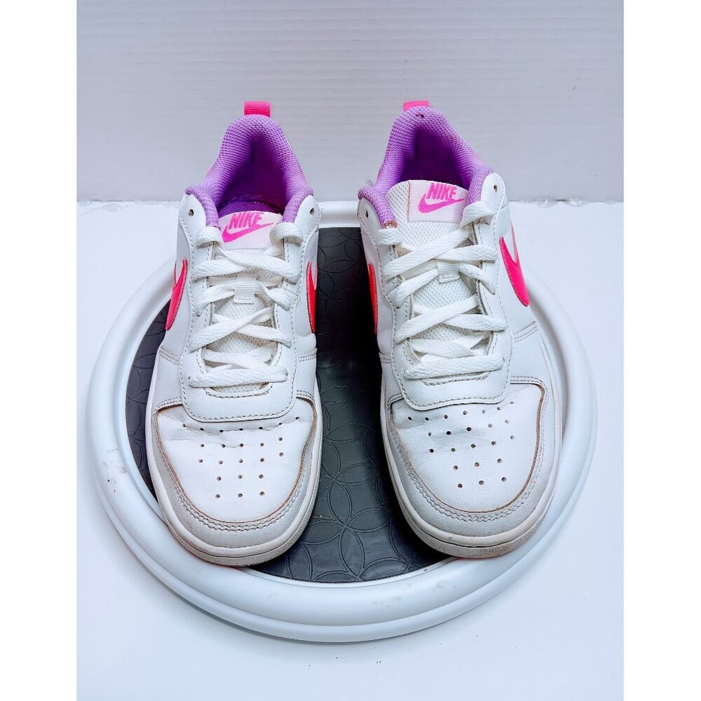 Nike Kids Court Borough Low 2 White & Pink Sneakers Size 5Y
